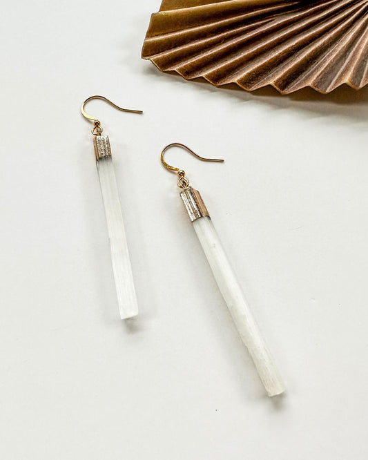 Gold-Dipped Selenite Wand Earrings