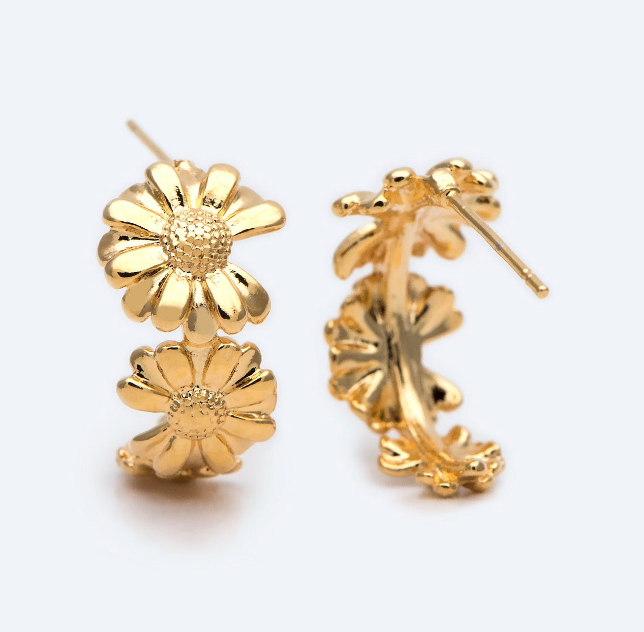Gold Sunflower Hoop Earrings