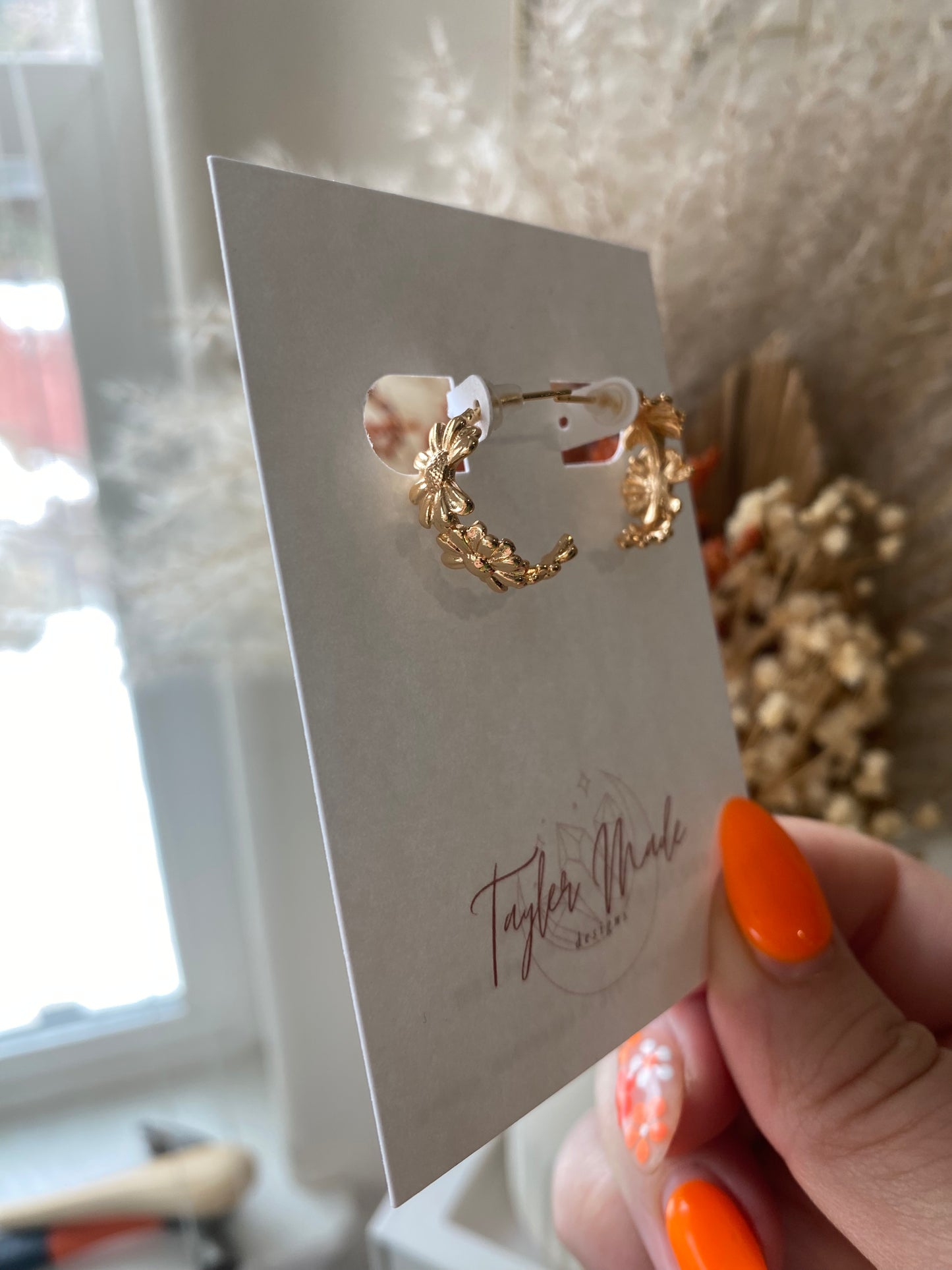 Gold Sunflower Hoop Earrings