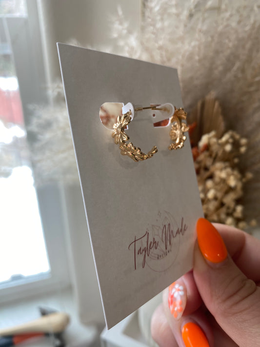 Gold Sunflower Hoop Earrings