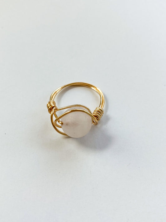 Rose Quartz Bead Wire-Wrapped Ring