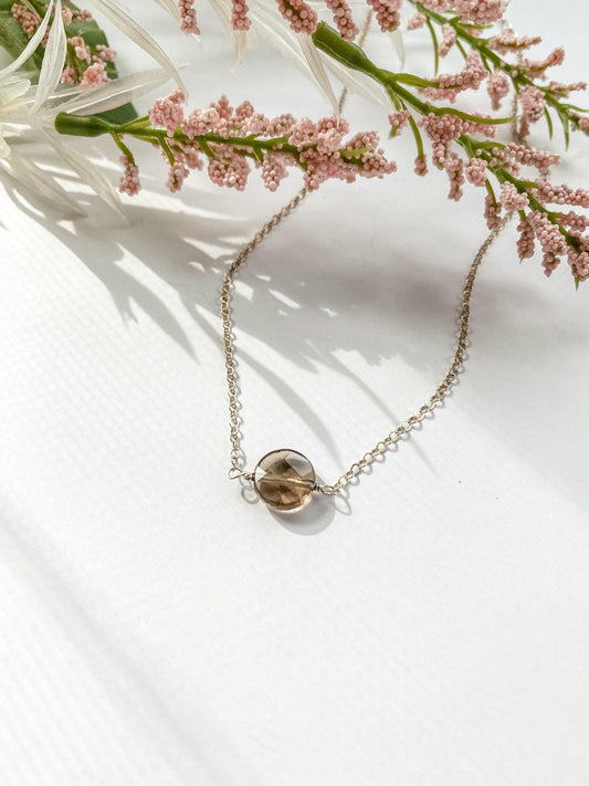 Smoky Quartz Coin Necklace