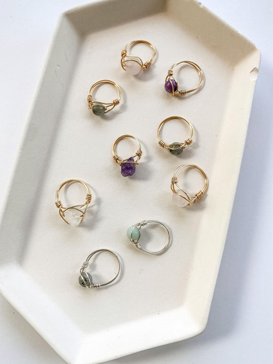 Raw Rose Quartz Chunk Wire-Wrapped Ring