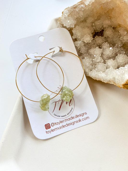 Raw Prehnite Hoops