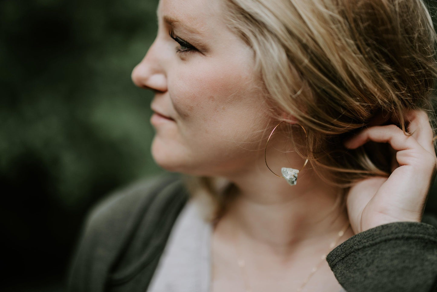 Raw Prehnite Hoops