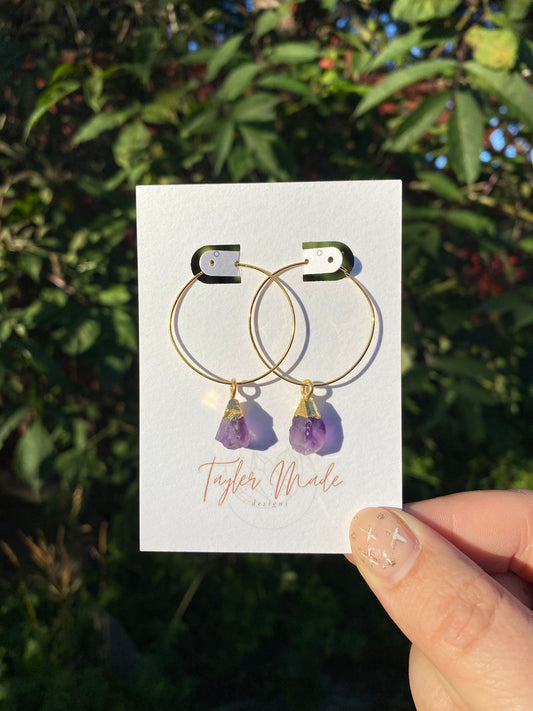 Gold Dipped Amethyst Hoops