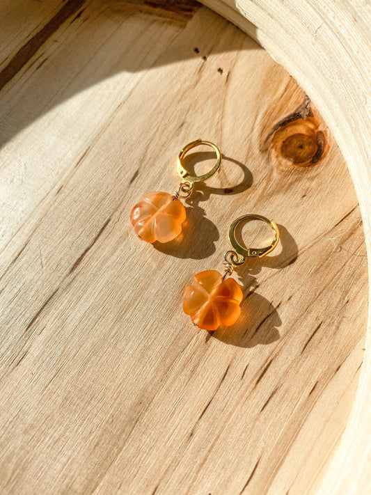 Carnelian Flower Huggie Earrings