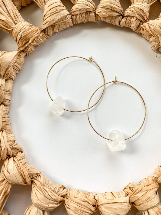 Raw Clear Quartz Hoops