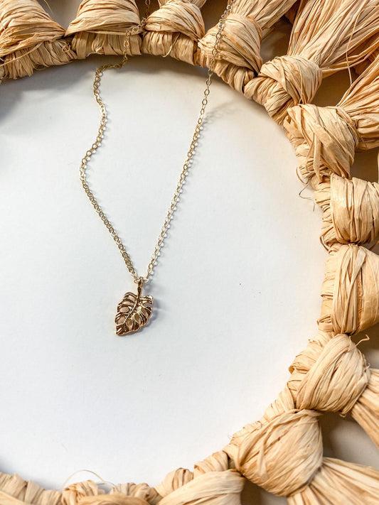 Dainty Gold Monstera Leaf Necklace