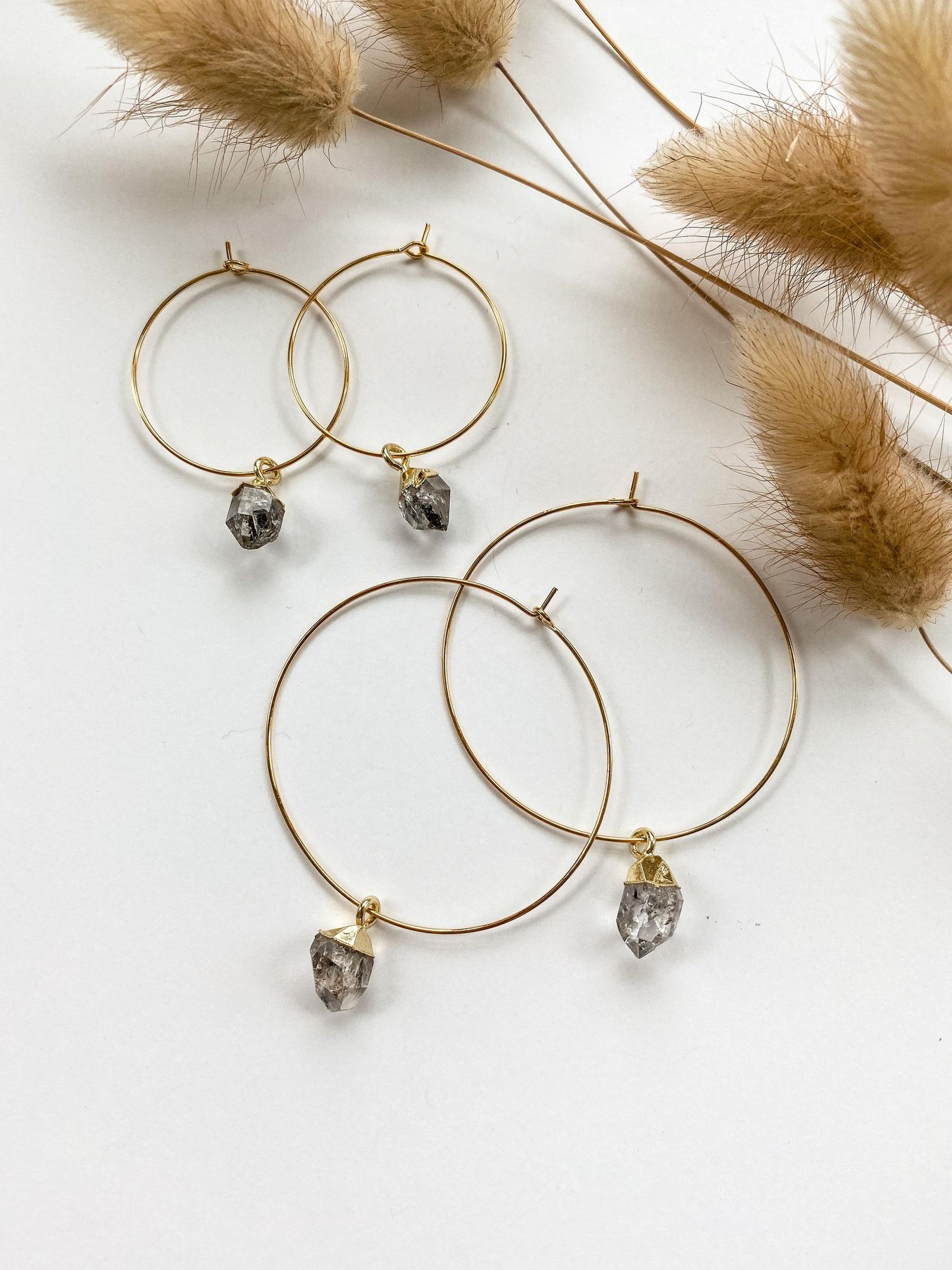 Smoky Herkimer Diamond Hoops