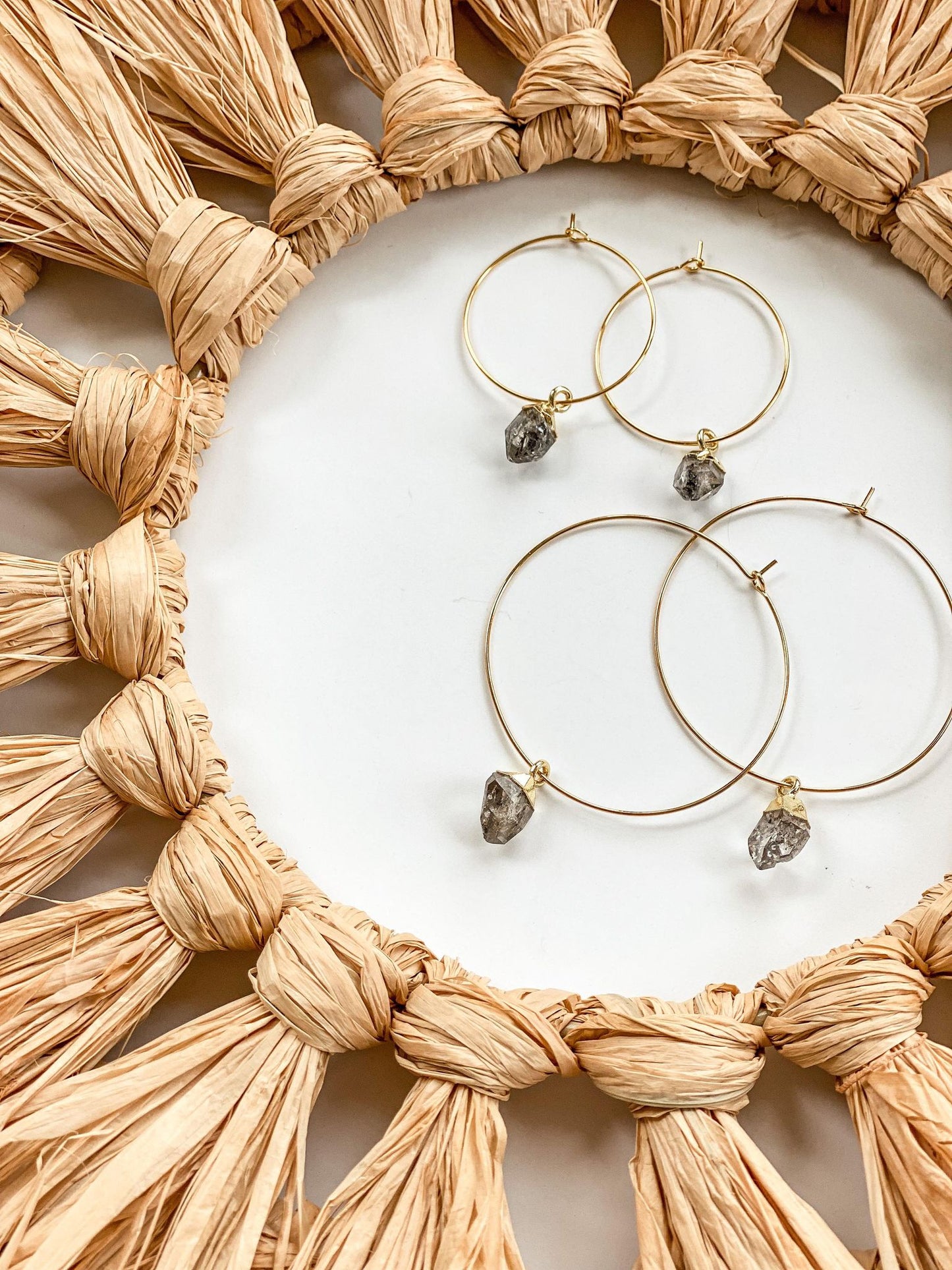 Smoky Herkimer Diamond Hoops