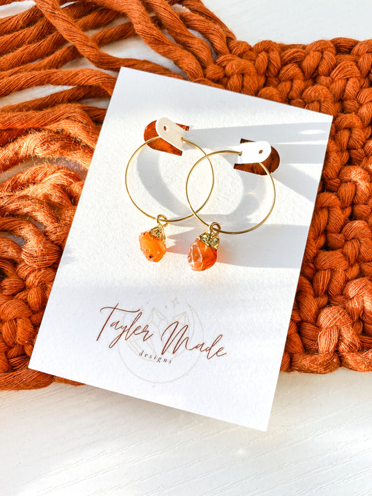 Gold Carnelian Hoops